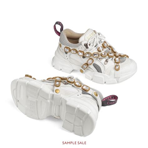 gucci crystal sneakers|Gucci flashtrek with crystals white.